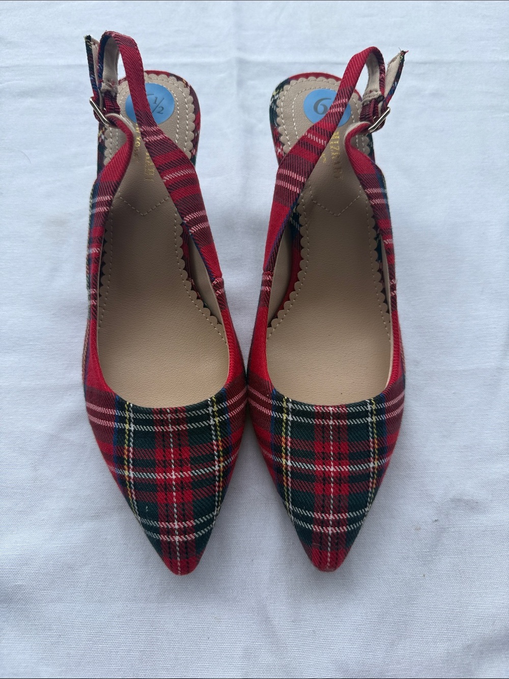Isaac Mizrahi Red Plaid Pointed Slingback Flats